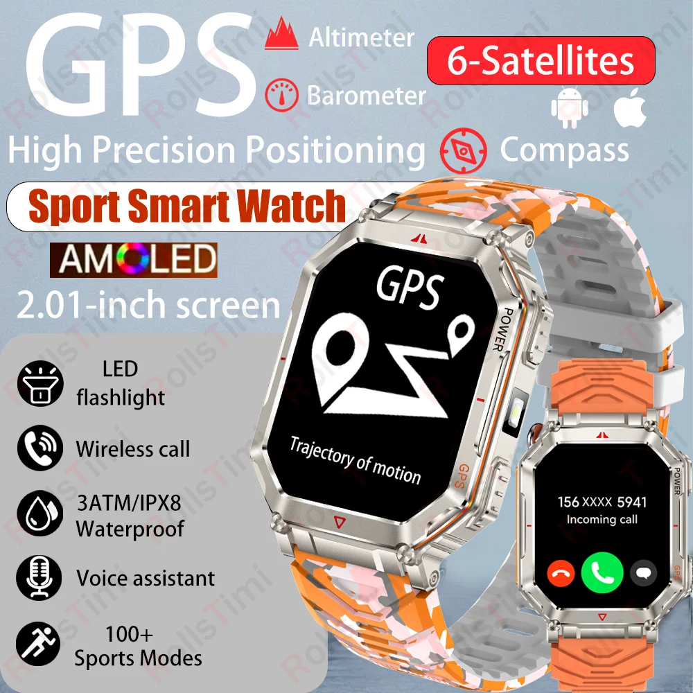 

RollsTimi KR91 GPS Smart Watch AI dial CHAT GPT 2.01 inch screen BT call health detection flashlight 3M waterproof smart watch