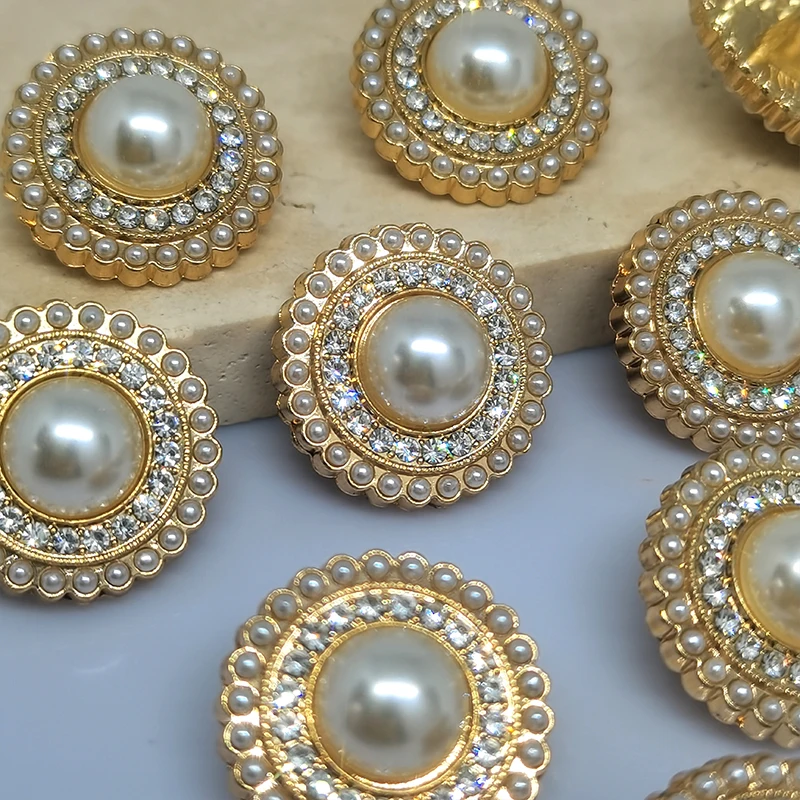 18/20/23/25MM Luxury Pearl Round Buttons Of Clothing Fashion Decor Gold Metal Button Makers Crafts Sewing Notion Needlework DIY