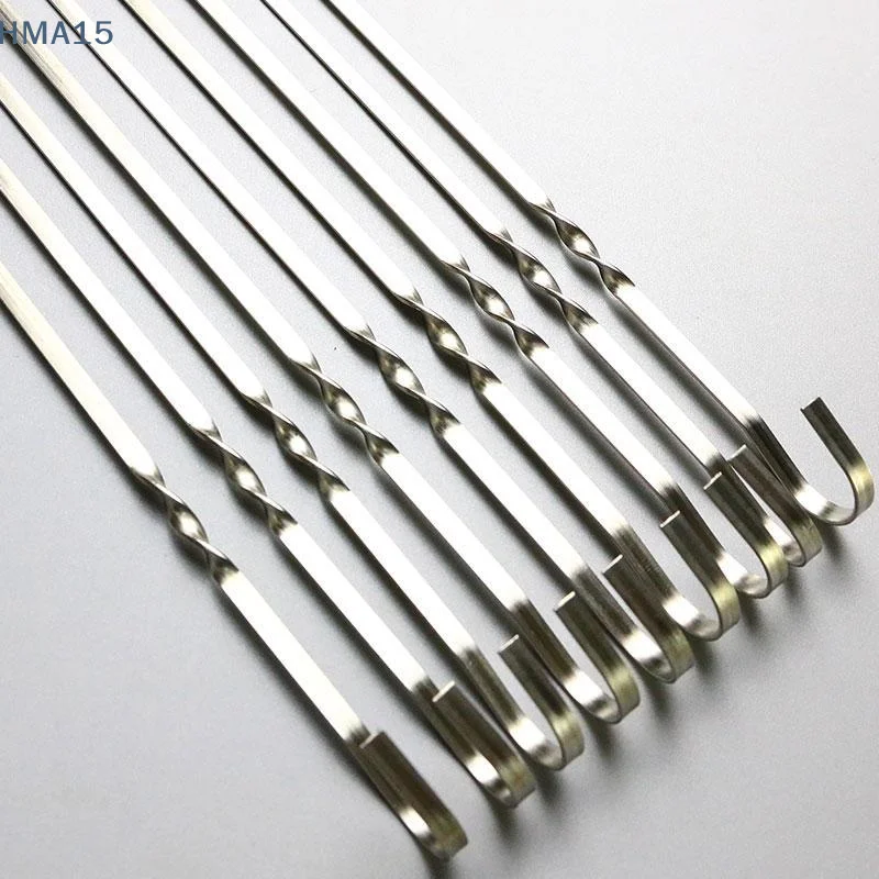 【YA】Wide Flat 40cm Stainless Steel Barbecue Skewers Reusable BBQ Sticks for Beach Outdoor Camping Grilling