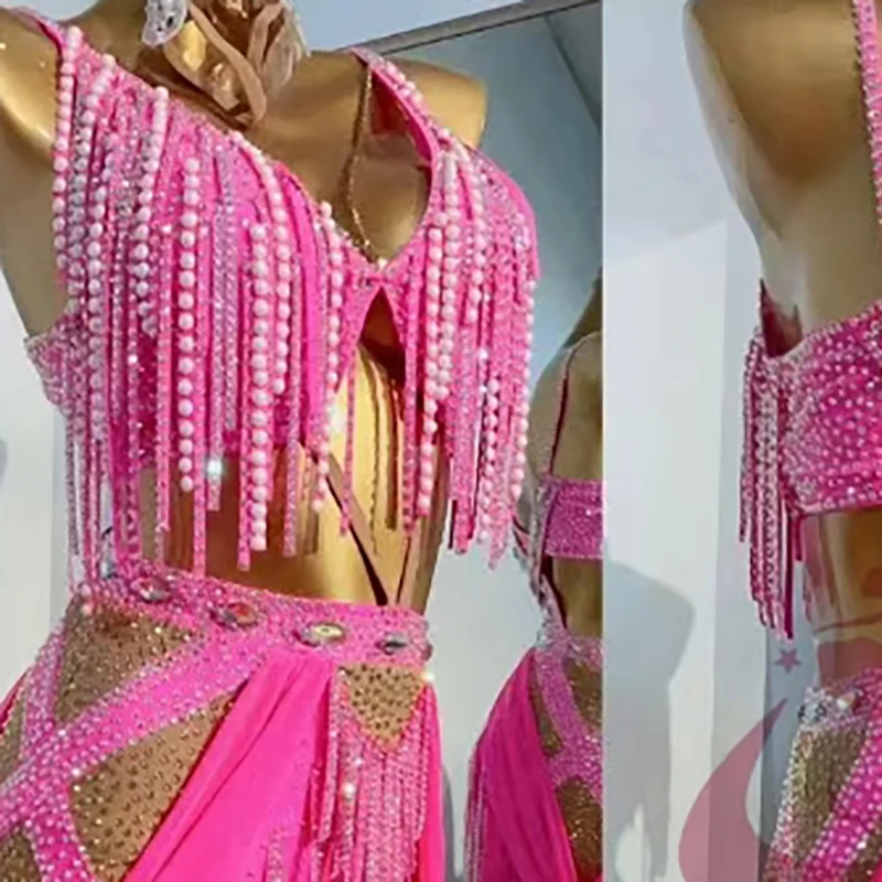 

Костюм для международных соревнований по латинским танцам, высококачественное платье для бальных танцев ча-ча, танго, тканевая дрель с ремешком