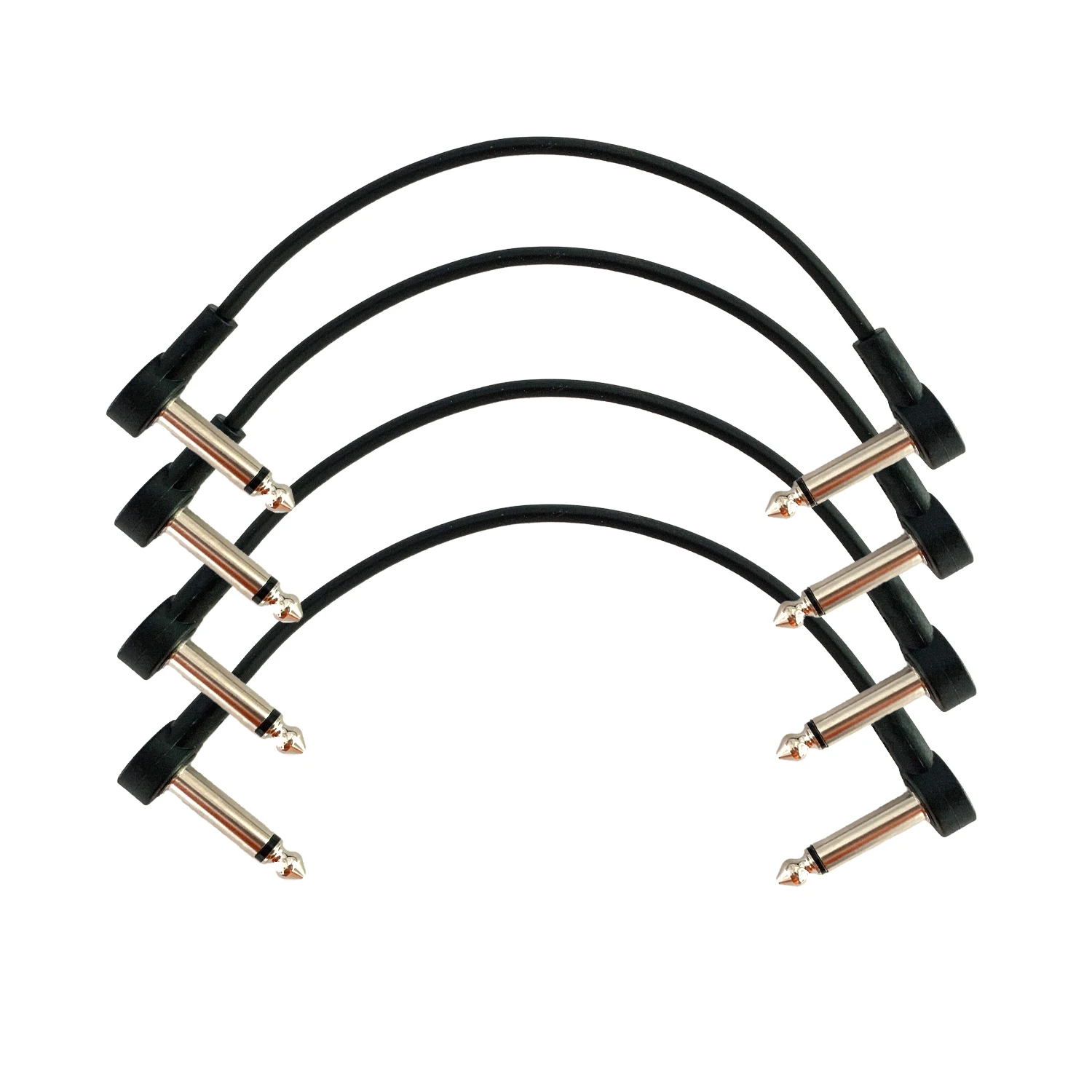 Câble de raccordement plat anti-bruit, 24 AWG, 4 pouces, 10 cm, 1/4 pouces, kit de connecteurs à angle droit, pédale d'effet électrique, ensemble de 4 pièces