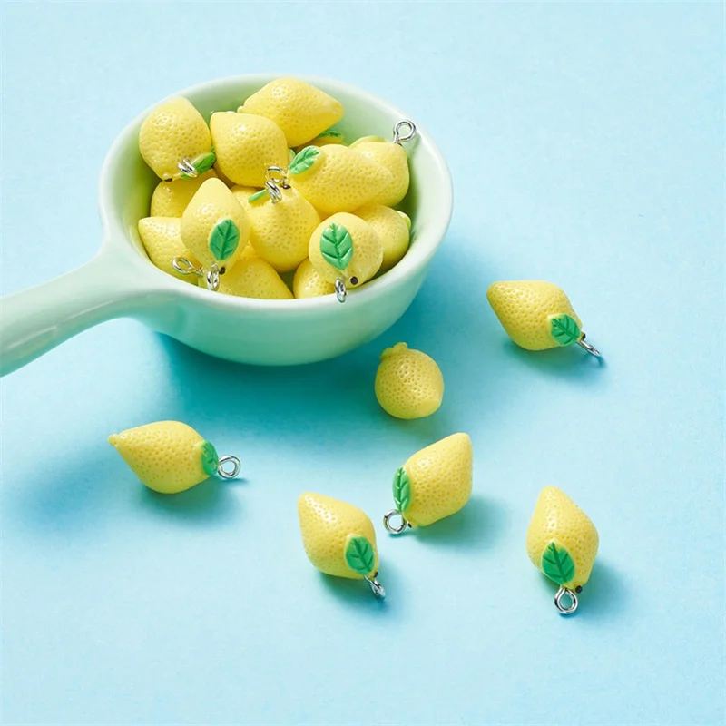 10Pcs/Pack Cute Lemon Shape Fruit Resin Charms, Pendants For DIY Earring Keychain Bracelet Jewelry Making Accessories