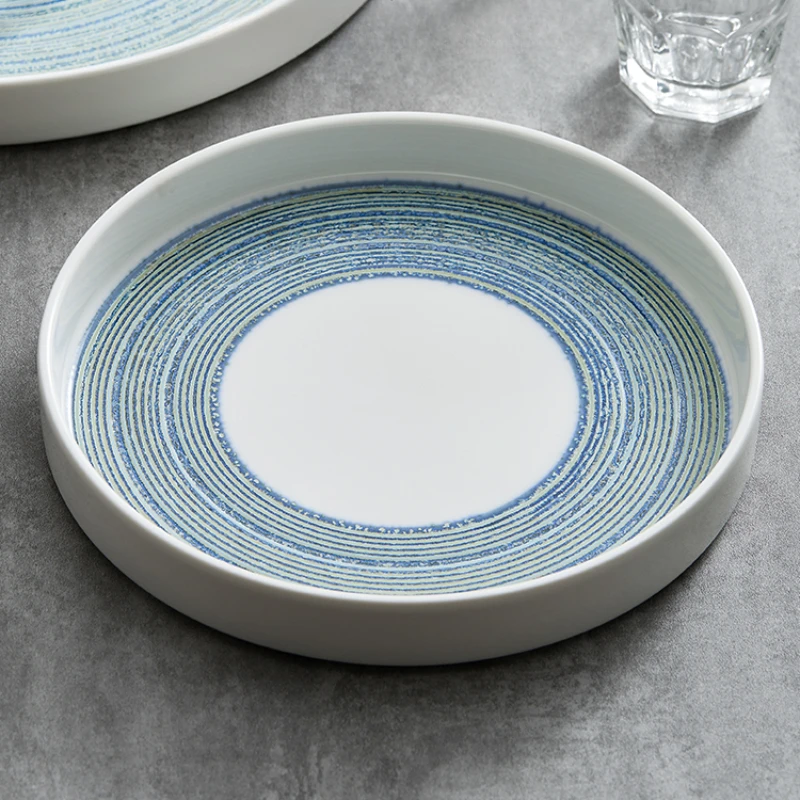 Ceramic Wire Drawing Disc Beef Steak Western Food Dish Yijing Cuisine Straight-edge High-end Restaurant Salad Plate