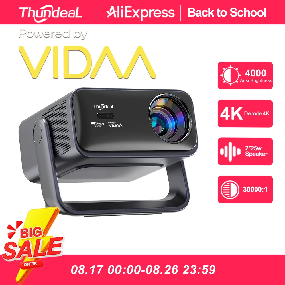 ThundeaL TD99W VIDAA Live TV Smart Projector 4000Ansi 4K 50W Dolby WiFi Full HD 1080P Home Theater Outdoor Movie Video Projector