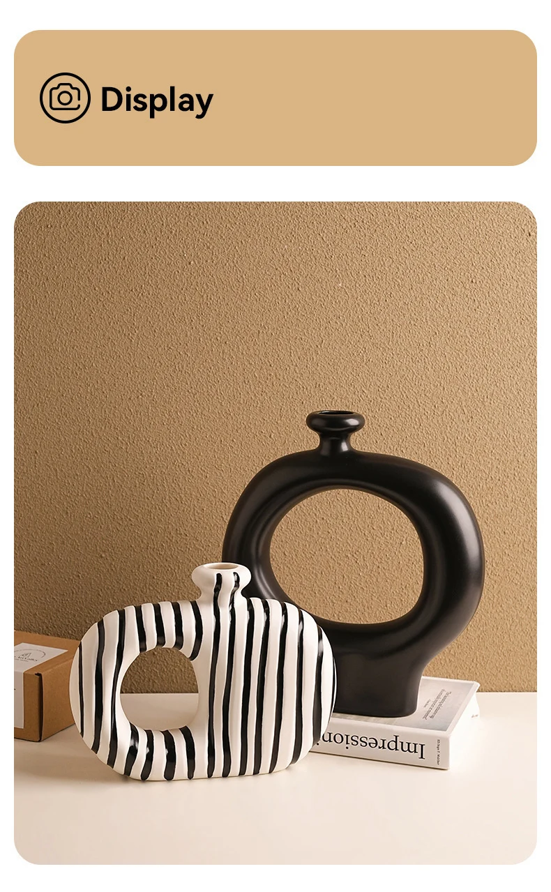Zebra Stripes Ceramic Vase Artificial Flower Decorative Flowers Pots Desk Decoration Modern Floral Vases Room Aesthetic Decor