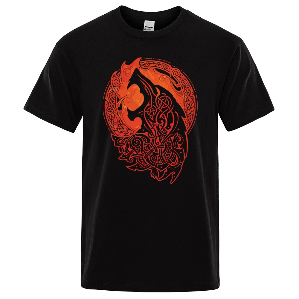 

YM Norse Mythology Fenrir Wolf T Shirt For Male Quality Brand Hipster Tee Shirt Oversize Loose Leisure Tops Viking T-shirt
