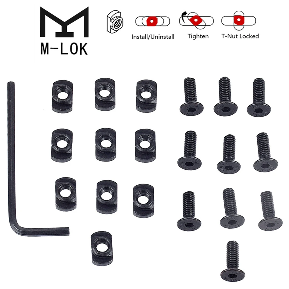 10 adet/takım M-LOK Vida ve Somun Yedek Raylar T-Somun Vida Yedek Set MLOK Handguard Ray Bölümleri Avcılık Aksesuarları