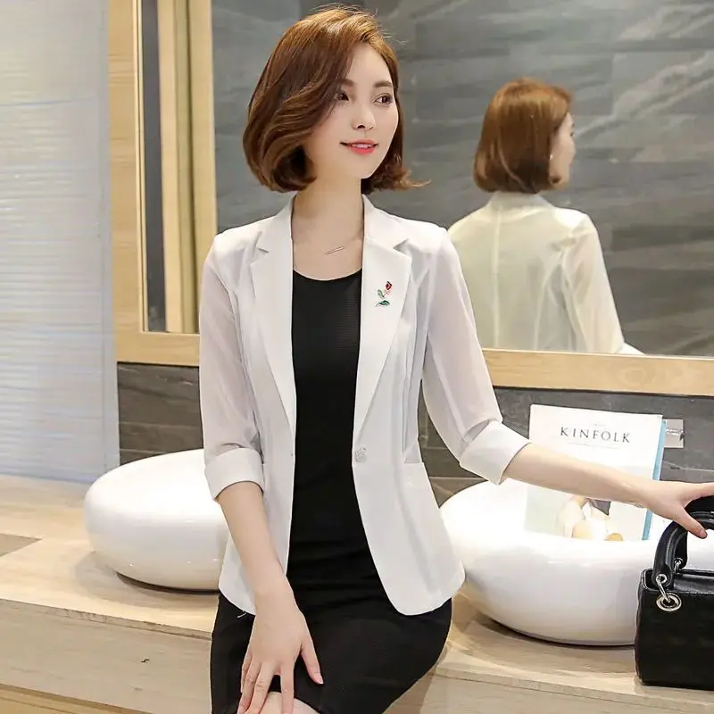 Summer New Thin Slim White Blouse Polo Neck Half Sleeve Solid Color All-match Office Shirt Tops Fashion Elegant Women Clothing