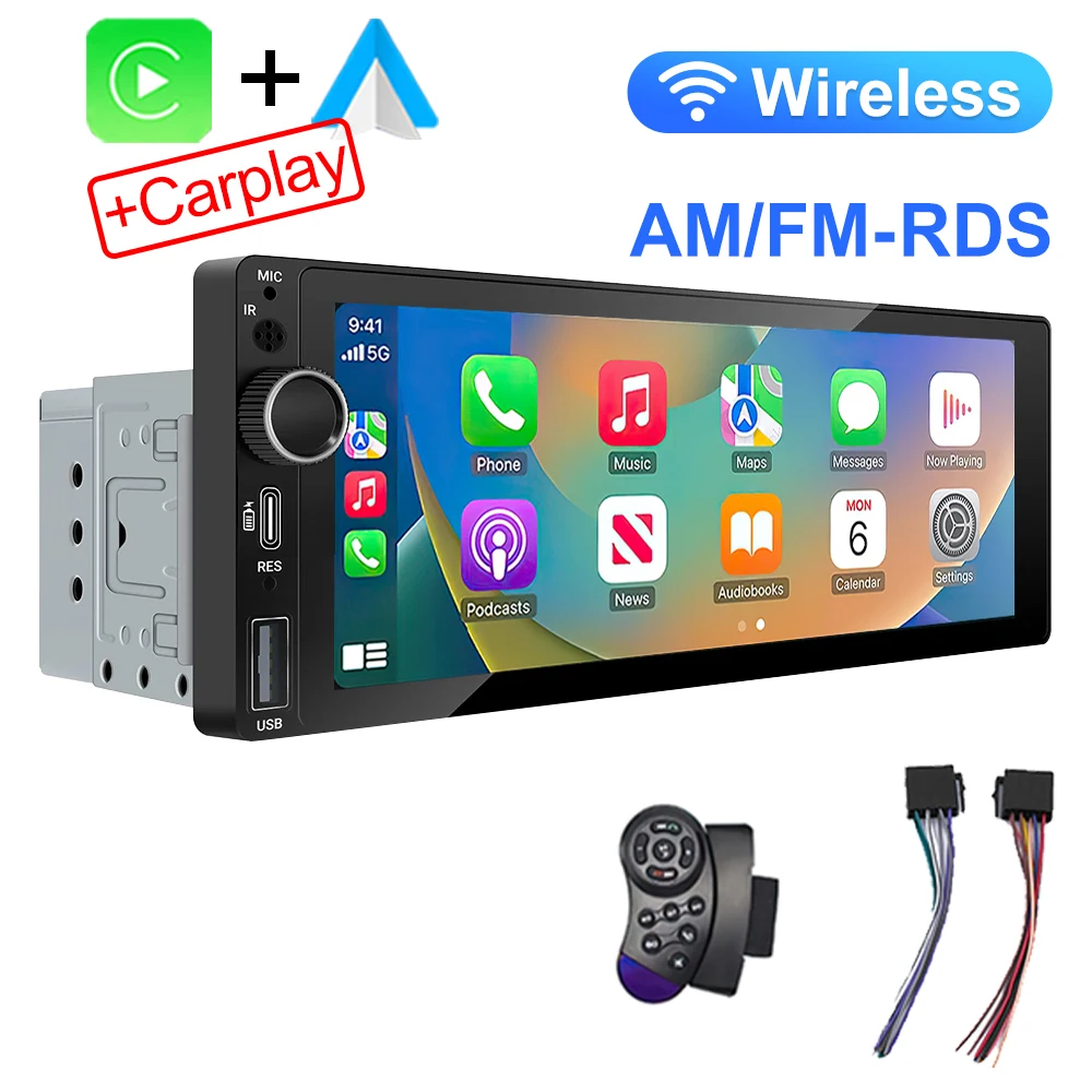 IPS 6,9 inch 1Din Draadloos of bedraad Carplay Android Auto Autoradio Multimedia MP5-speler 1 Din DVD Bluetooth Stereo USB Opladen