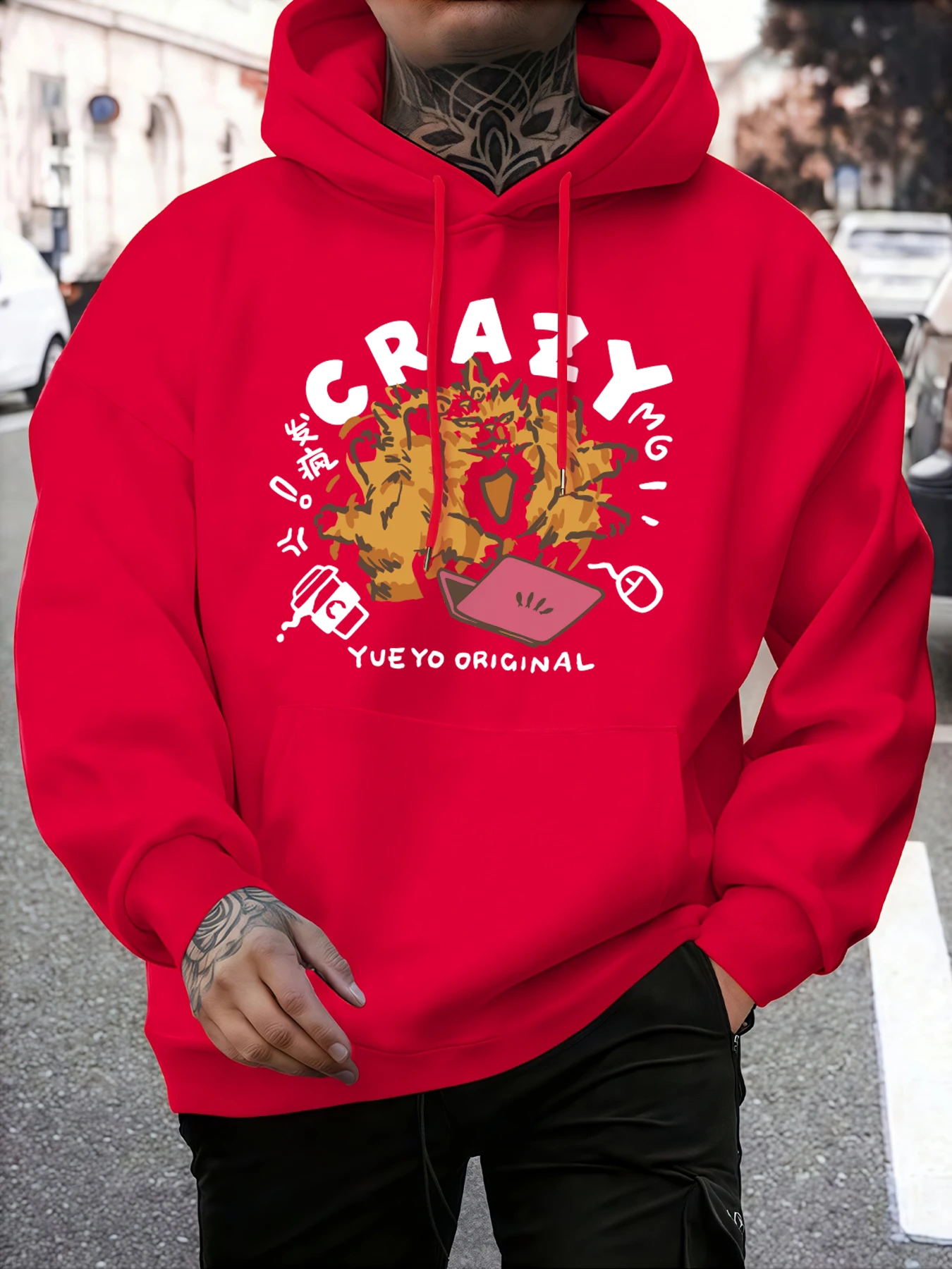 

Мужская толстовка Crazy Cat At Work Design, модные флисовые пуловеры, простая винтажная свободная одежда унисекс с длинными рукавами, осенняя мягкая одежда