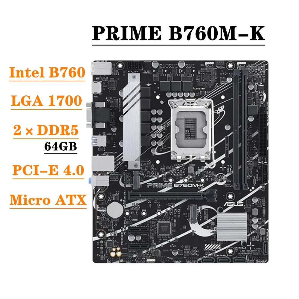 Scheda Madre Asus Prime B760M-K DDR4 Compatibile Con CPU Intel Core I7 I5 I3 Pentium Celeron Di 12A E 13A Generazione, Socket LGA 1700, Formato ATX-image