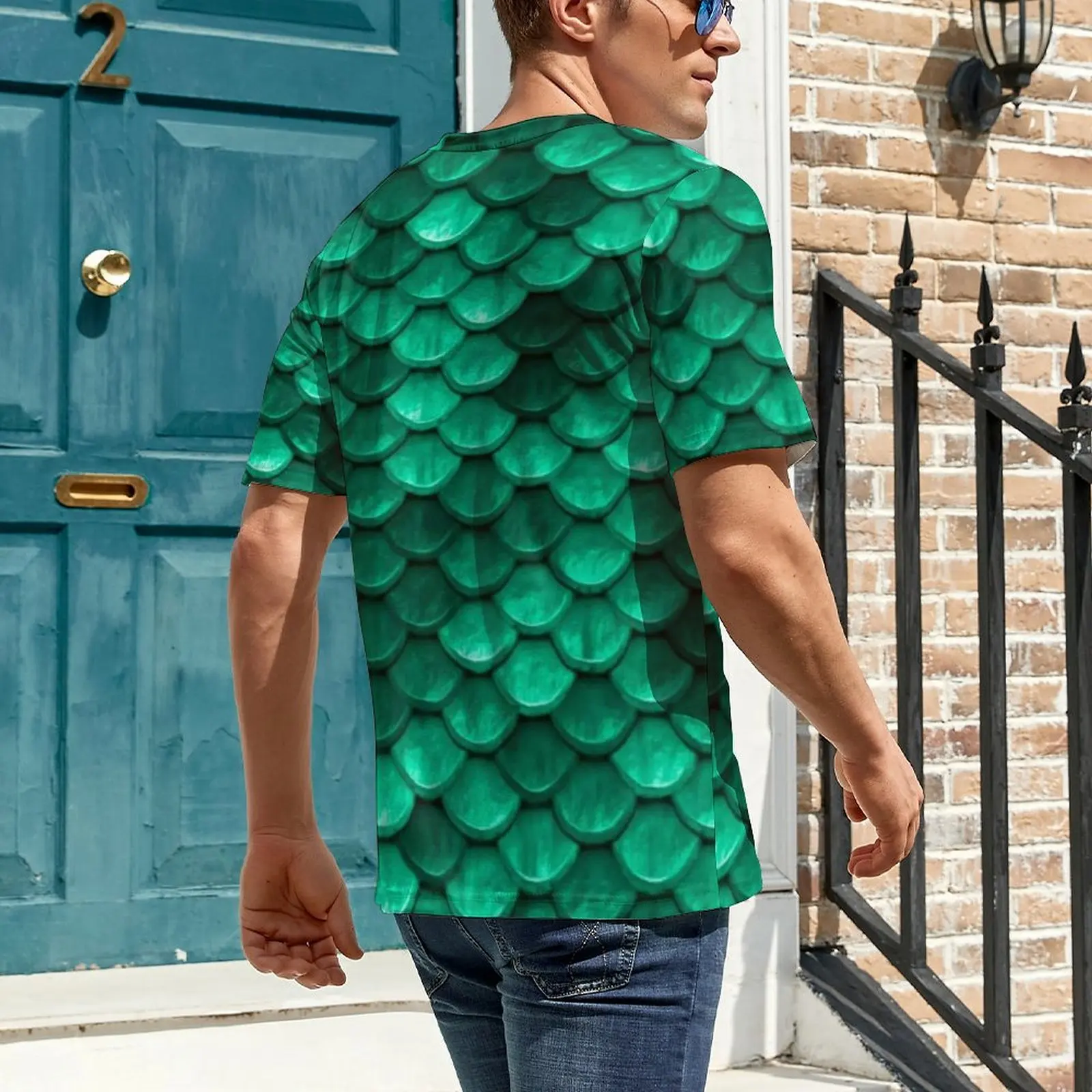 Man Mermaid Green T-Shirt Beautiful Fish Scales Harajuku T-Shirts Short Sleeves Printed Tops Wholesale Casual Oversized Clothes
