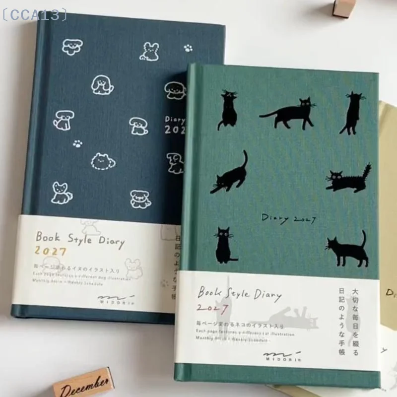 [CCA13]2027 Daily Agenda Book Adorable Cat Dog Illustration Hard Shell Japanese Notebook for Girls Graduation Gift