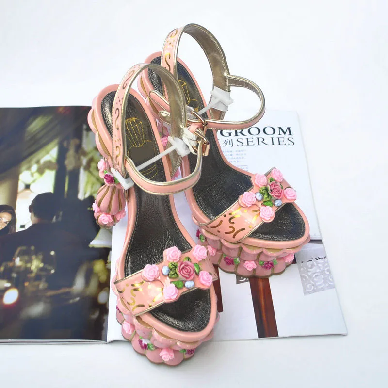 Hand-painted Cake Special-shaped Heel Custom Wedding Shoes High-heel Flower Pot Bottom Platform Sandals Brand Design