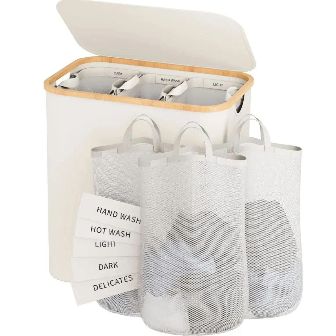 Wasmand 100L&160L, wasmand slank met afneembare en wasbare binnenzak, wasmanden met handgrepen - afbeelding 2