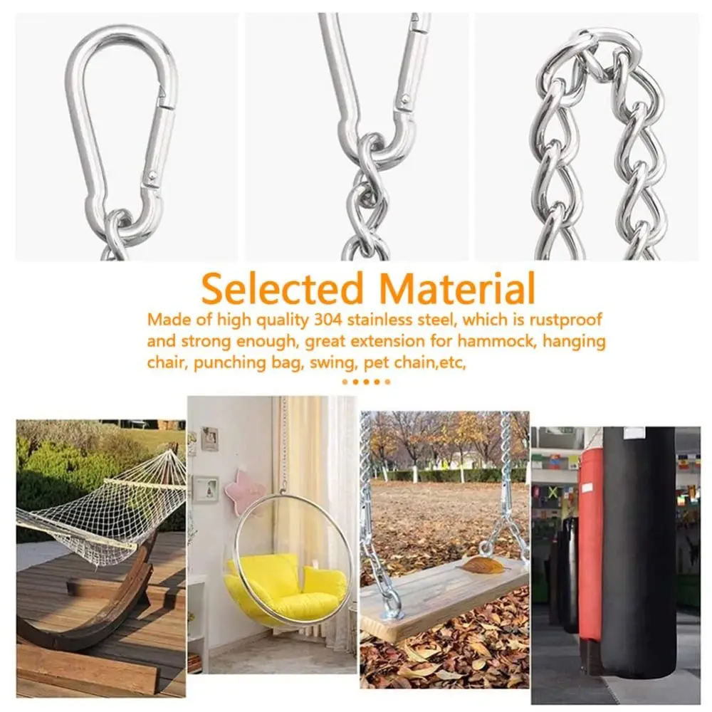 304 Stainless Steel Hanging Chair Chain 3.5mm 40/50/100cm Swing Chain Welded Chain Link Carabiner Hook Hammock Chain