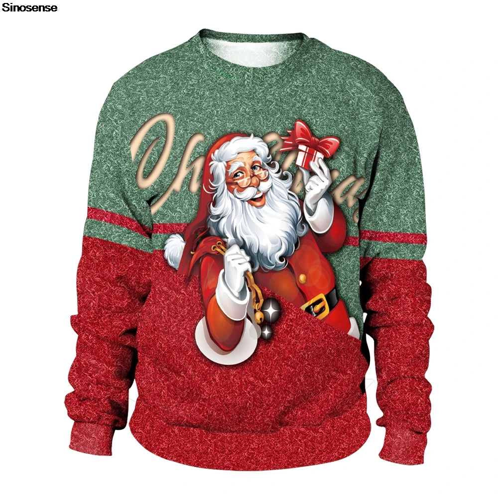 

Men Women Crew Neck Christmas Sweatshirt 3D Funny Print Holiday Party Xmas Jumpers Tops Pullover Santa Ugly Christmas Sweater