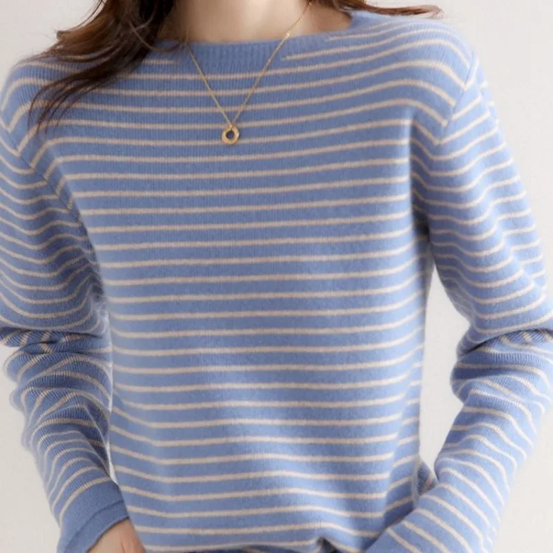 Women Sweater Casual Autumn Winter O-neck Stripe Pullovers Long Sleeve Fashion Korean Bottoming Shirt Basic Warm Knitwear Jumper