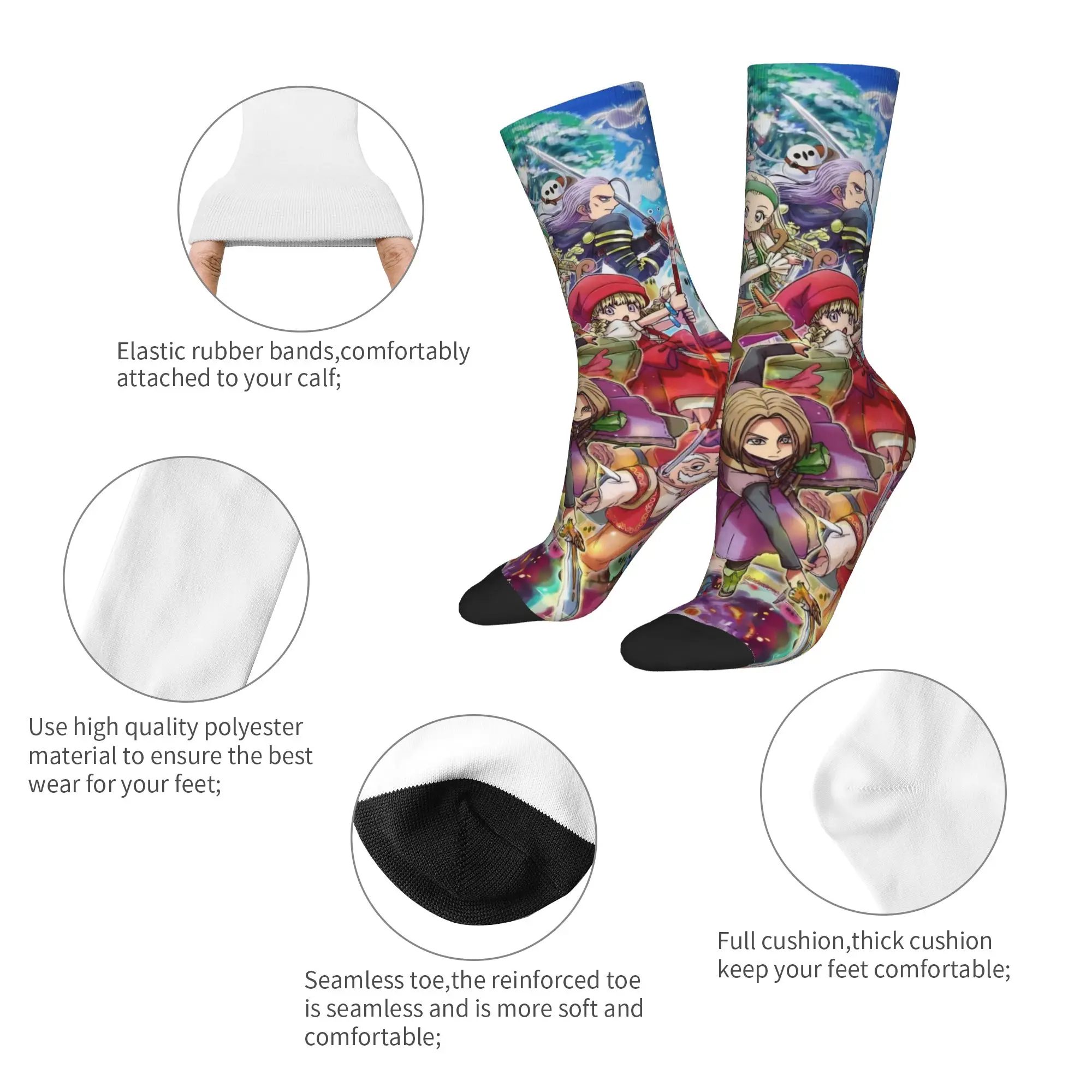 Autumn Winter Retro Men's Women's Dragons Quests Game Socks Anlace Hero Erdrick Slime Non-slip Soccer Socks