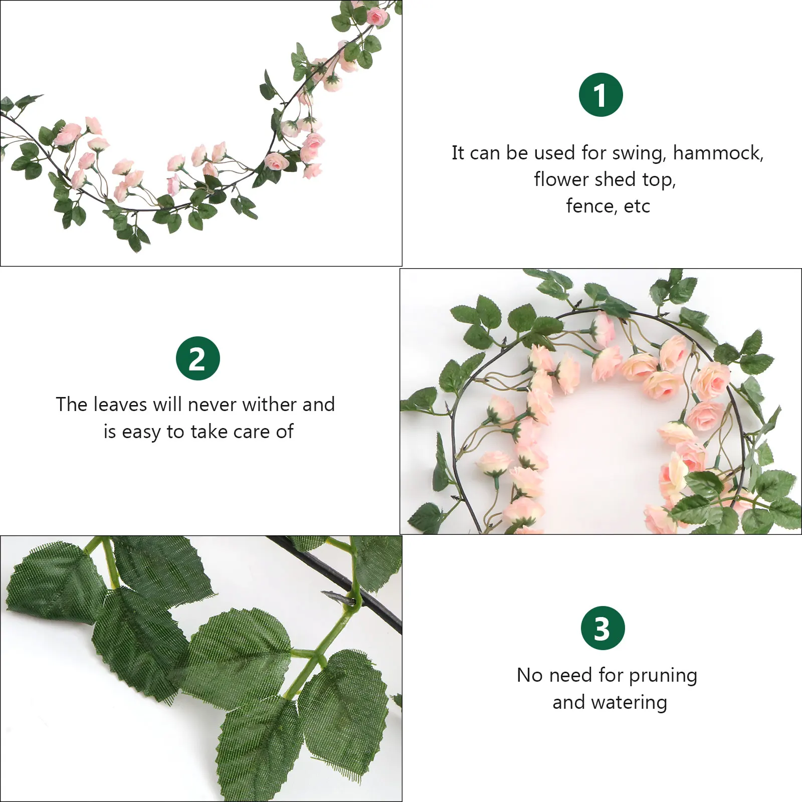 

Realistic Artificial Rose Vine Wedding Decor Flower Vines for Decoration Outdoor Pink Plastic Garland Decorations