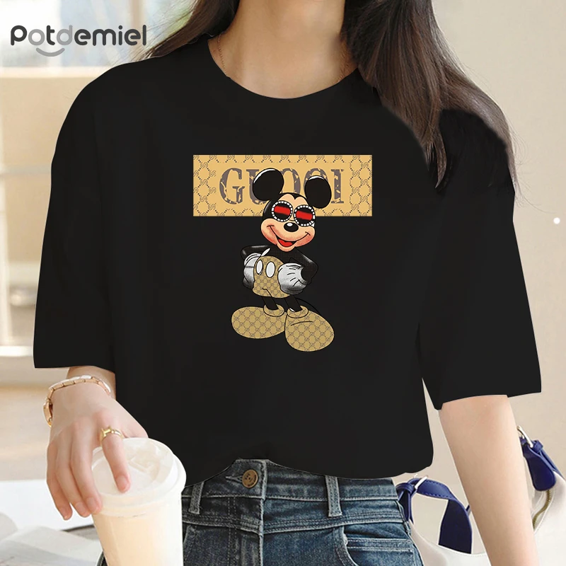 Large Size T-shirt Autumn and Winter Women\'s Short Sleeve Classic Cartoon Anime T-shirt Plus Size Cotton Top Stylish Casual Wear