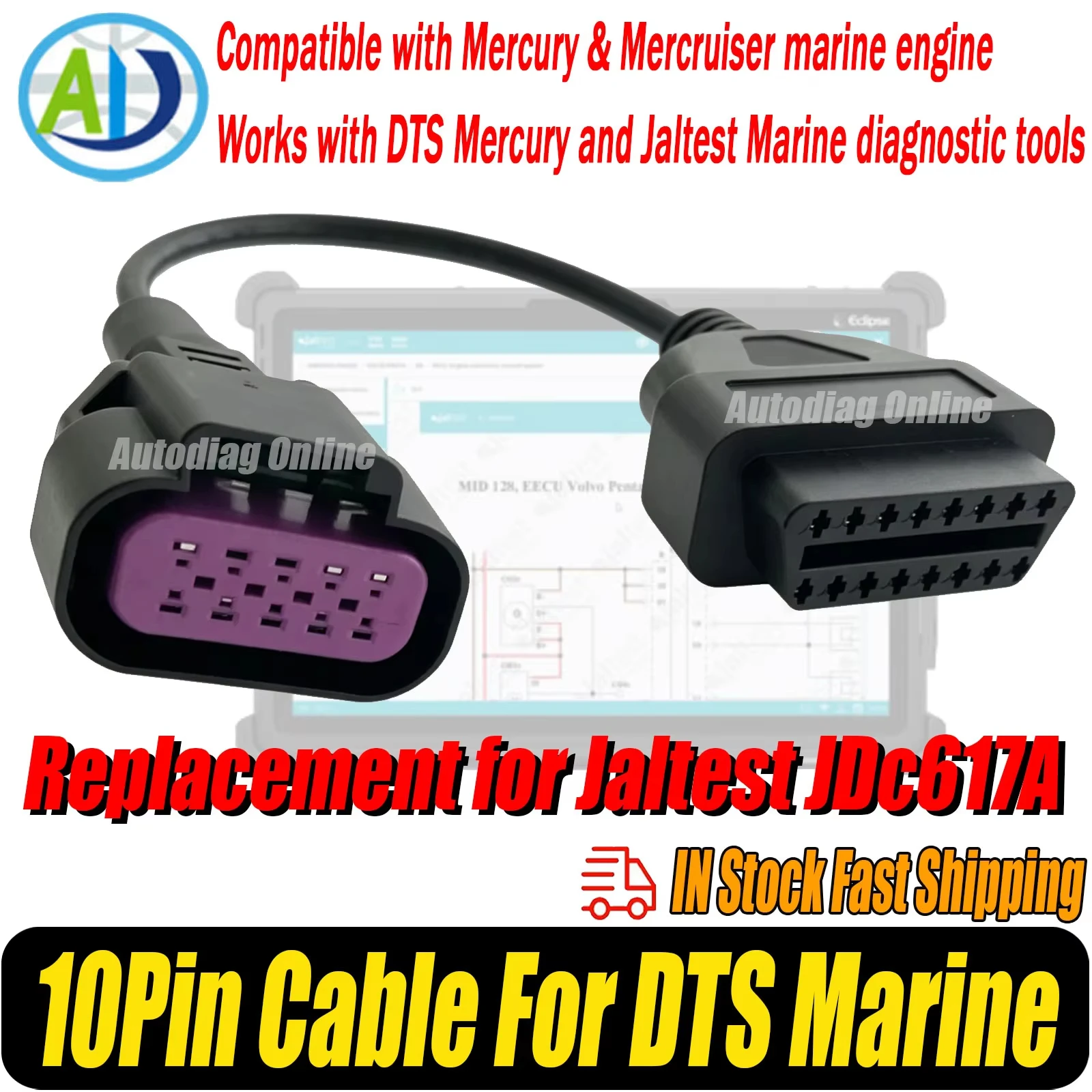 10-Pin-Diagnosekabel ersetzt Jaltest JDC617A für Mercury Mercruiser Marine/DTS Marine-Diagnosescanner OBD2-Adapterkabel – Detail 1