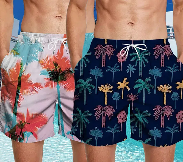 

Новинка 25 года, винтажные шорты с 3D принтом растений, шорты с пальмовым узором для детей/взрослых, свободные спортивные пляжные штаны, гавайские дышащие плавки