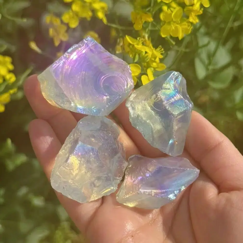 

Natural Unique Colorful Rainbow Aura Opal Stone Crystal Electroplated Glitter Raw Stone Mineral Specimen Reiki Healing Gift