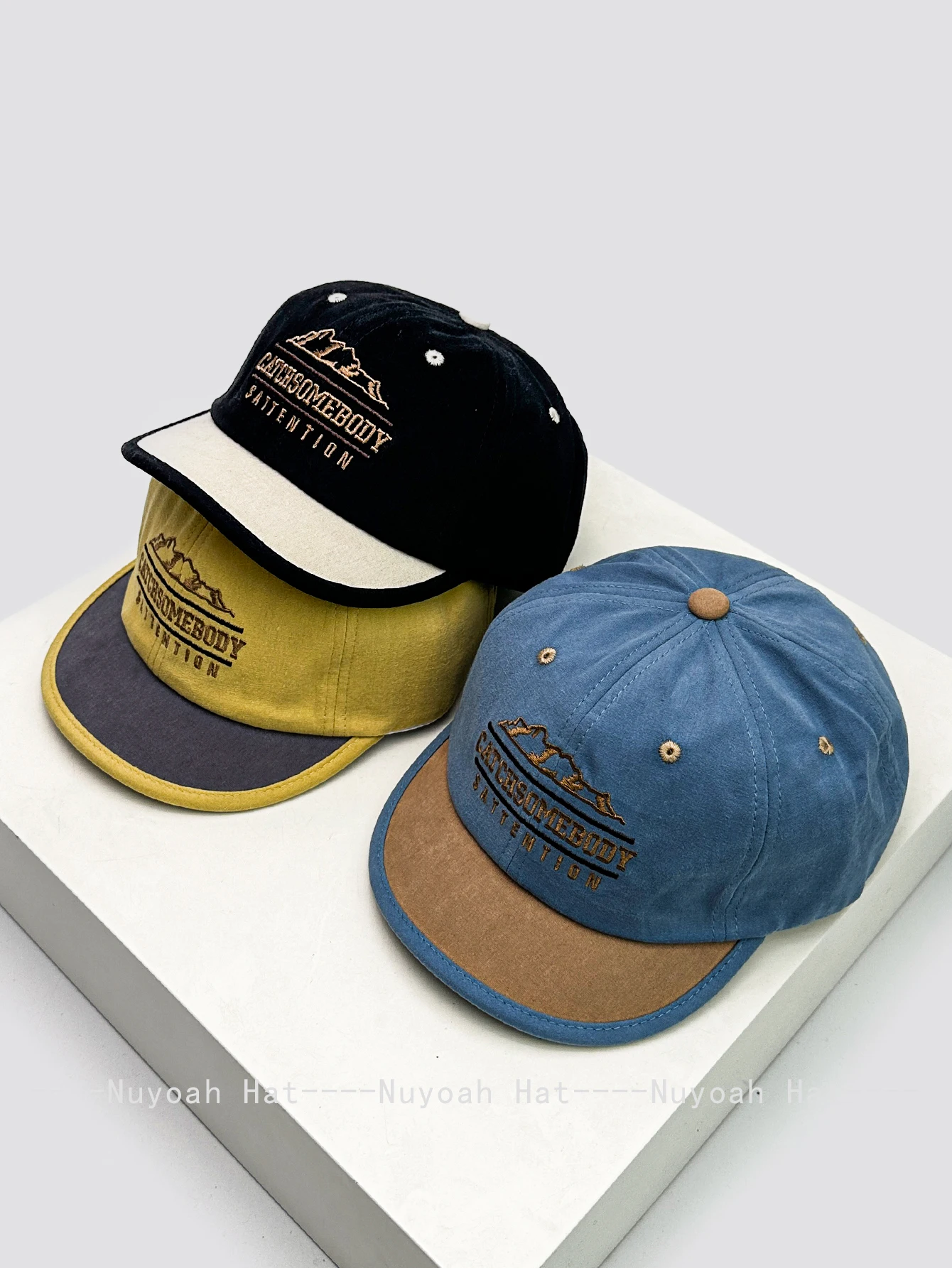 

Spring and summer new short brim letter embroidered baseball hat men's and women's color matching retro cap