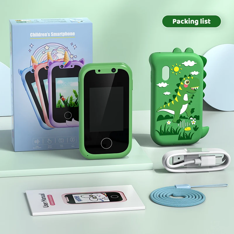 Kids Smart Phone Educational Toy Touchscreen Dual Camera Selfie MP3 Player 512MB Card Learning Musical Gift For Boys Girls