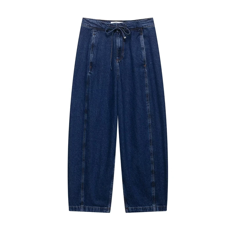 

Tie Detail High Waist Jeans Women 2025 Spring Casual Streetwear Denim Pants Fashion Trendy Outfit Comfortable Slim Fit Trousers