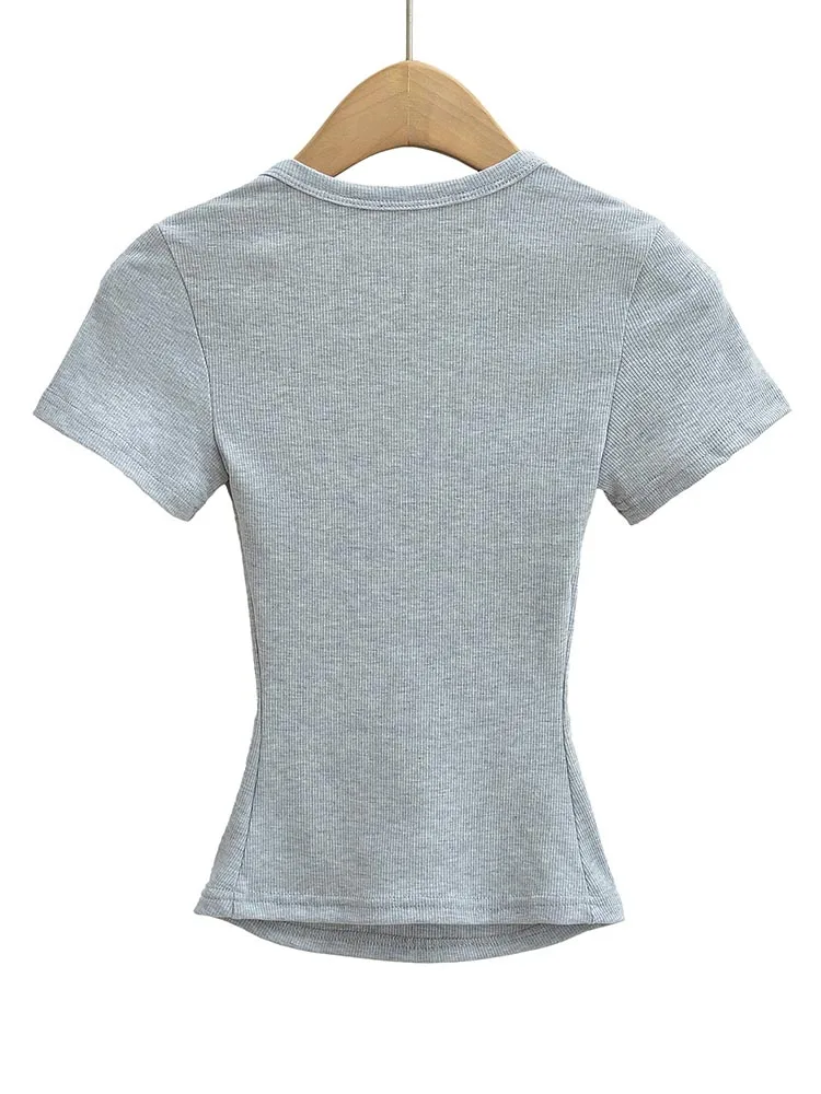 Women's Square Collar Slim Fit Crop Top High Stretch Short Sleeve Pullover Sexy Summer Blouse T-shirt Bottoming image 4