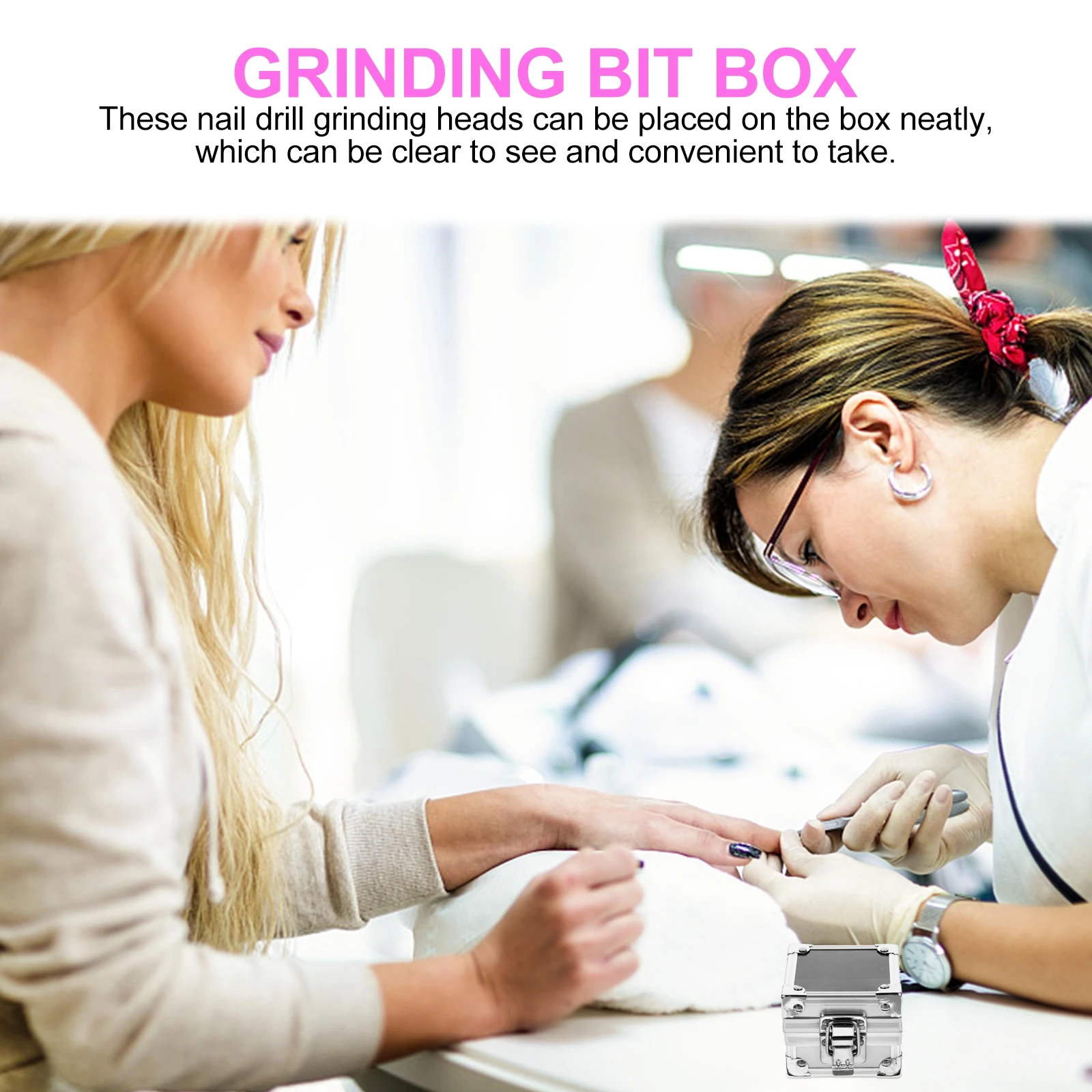 

Nail Drill Bit Holder Grinding Head Aluminum Box First Tool Organizer Silver Nails Bits