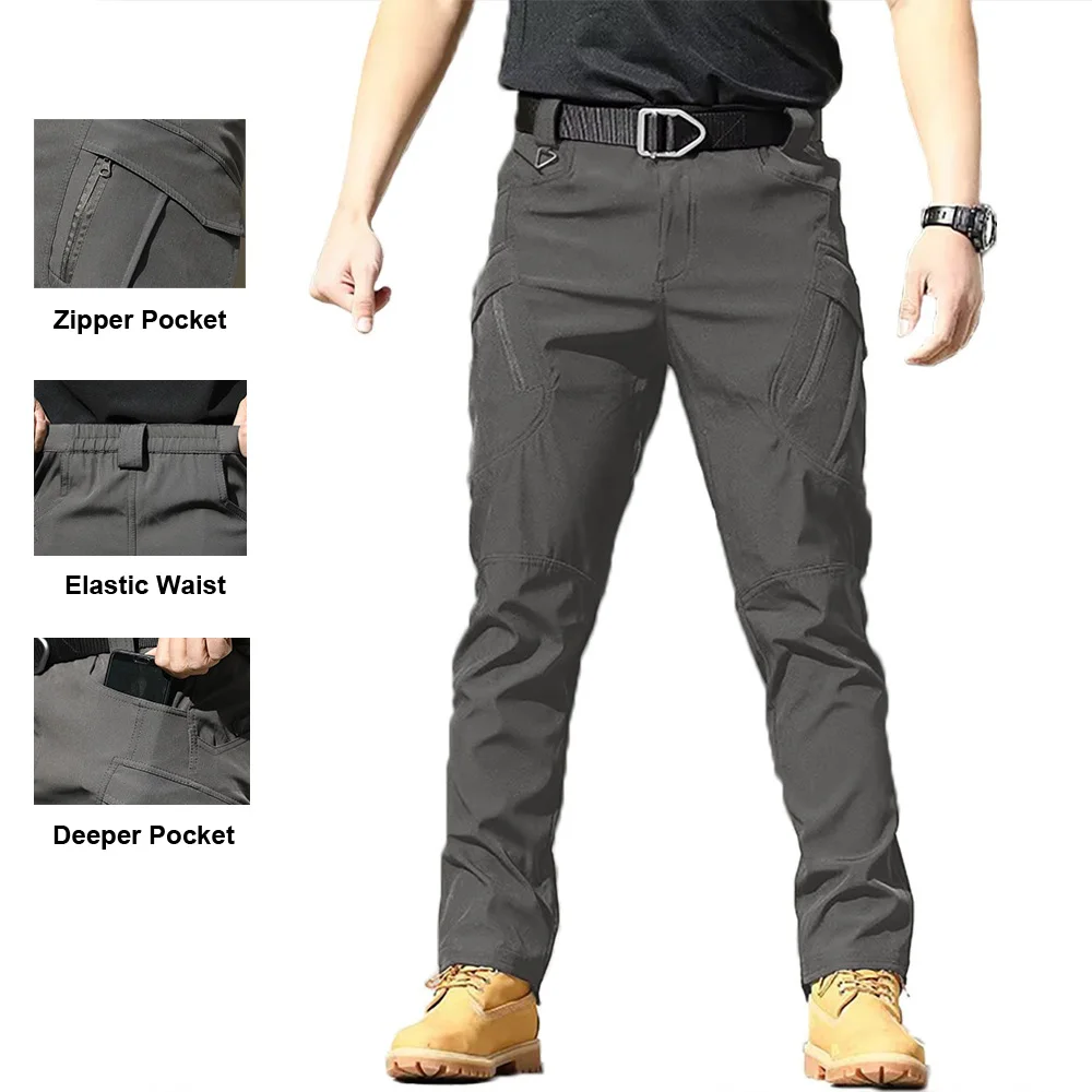 

Spring New Men's Tactical Pants Multi-pocket Cargo Pants Outdoor Camping Hiking Pants Straight Leg Soft Shell Punch Long Pants