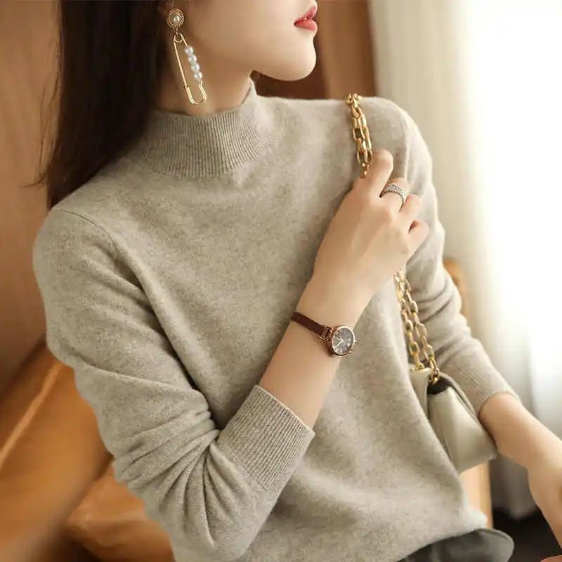 

2025 Korean Woolen Knitted Sweater Loose Turtleneck Solid Women's Base Pullover Autumn Winter Elegant Long Sleeve Jumper
