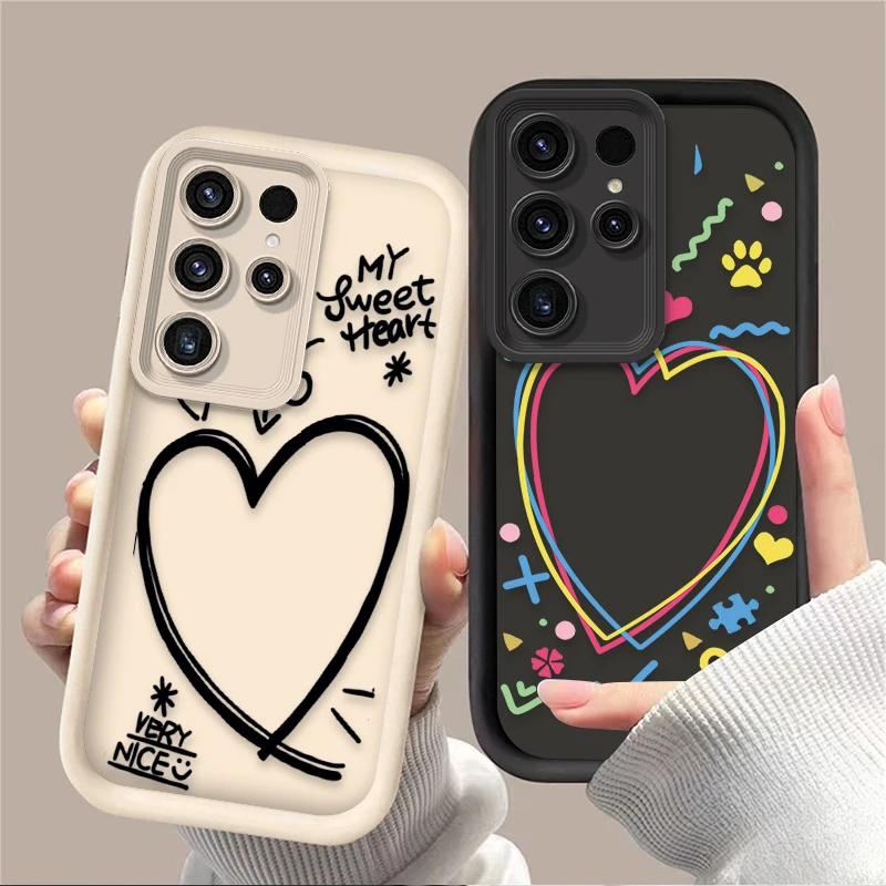 Colour Love Line Graphic Case for Samsung Galaxy S25 S24 S23 Ultra S22 S21 Plus FE 5G A54 A34 A14 A73 A53 A33 5G Silicone Cover