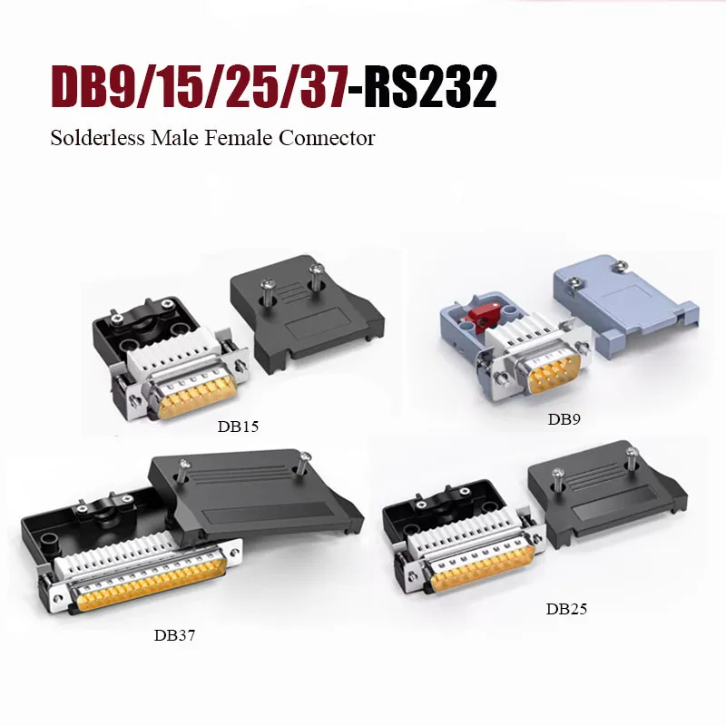 DB 9 15 25 37Pin Solderfree Connector RS232 Serial Port Plug Head Industrial DB9 DB15 DB25 DB37 Female Male Terminal Adapter