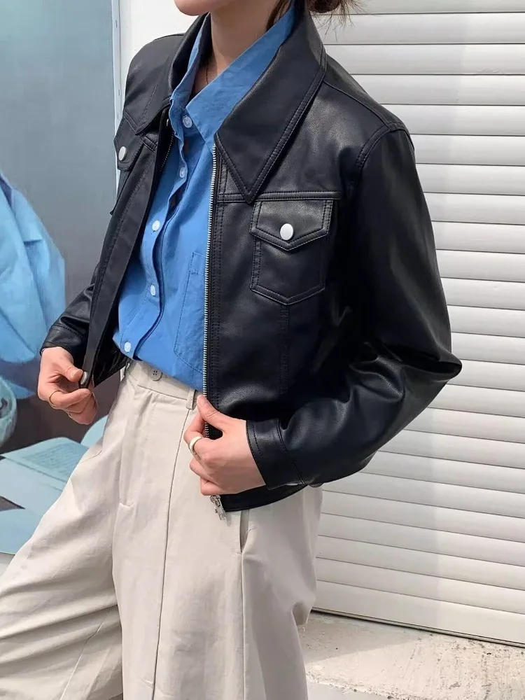 

Faux Leather Jacket Motorcycle Leather Jacket for Women Spring 2026 New Vintage High-end Style Black Fashion PU Coat with Trendy