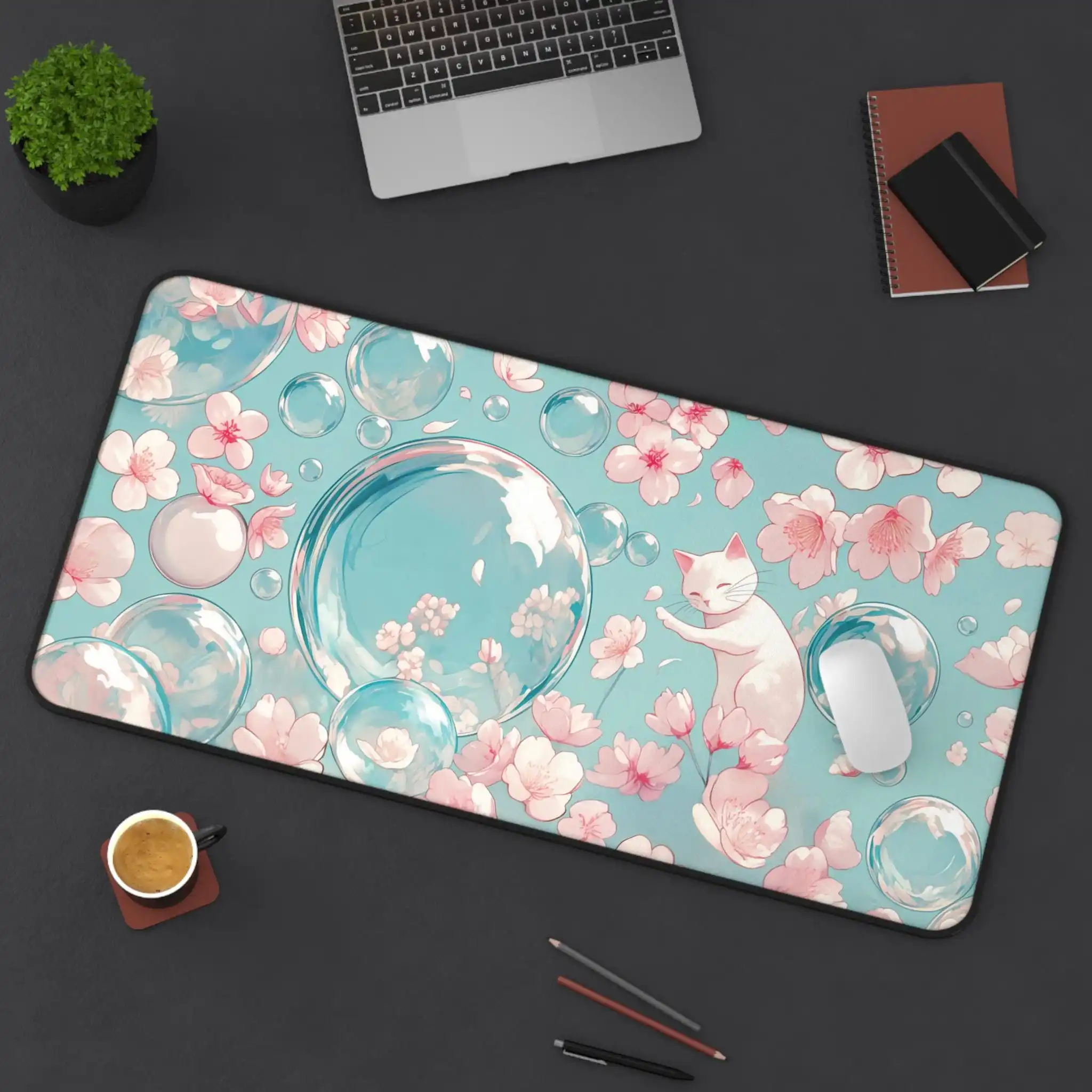 

Cute Cat Sakura Aesthetic Gaming Mouse Pad, Comfortable Gaming Girl Desktop Decoration, Cute Desk Mat, Gift for Plant Lovers