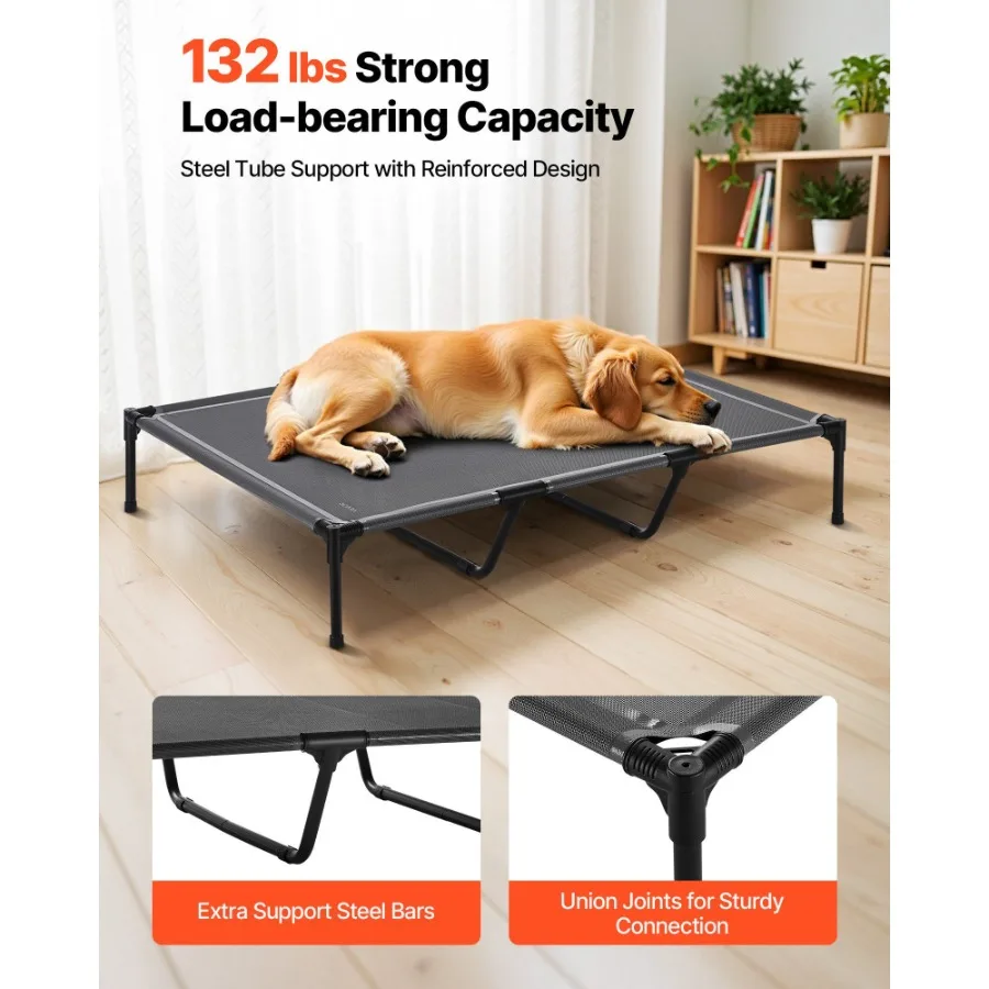 سرير كلب مرتفع للكلاب الكبيرة المحمولة مع إطار معدني XL