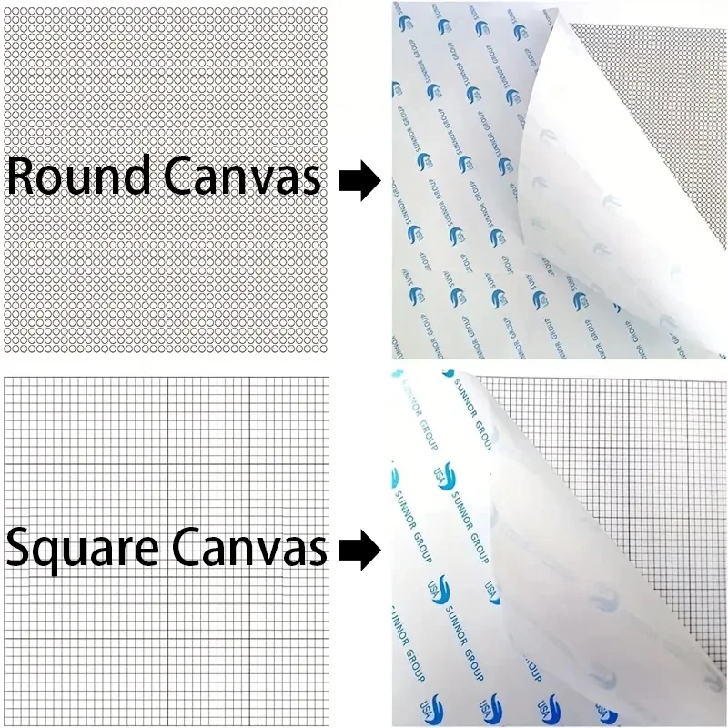 HOMFUN Diamond Painting Square/Round Drill Canvas, Multi-size Blank Grid Embroidery Cross Stitch Canvas With Double-sided Tape