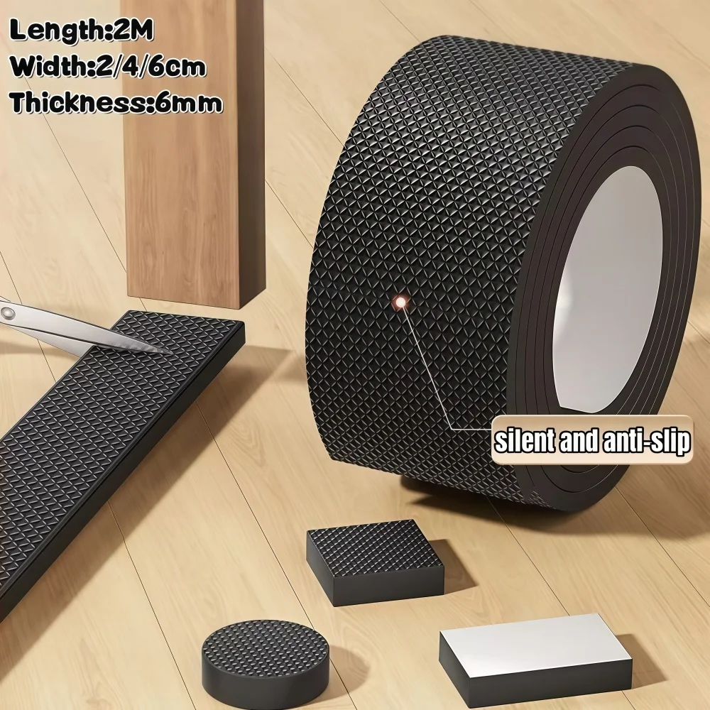 1Roll 2/4/6cmX2m  Anti-slip Furniture Pads DIY Non-Slip Pad Black Mute Mats Bumper Damper Self Adhesive Table Chair Foot
