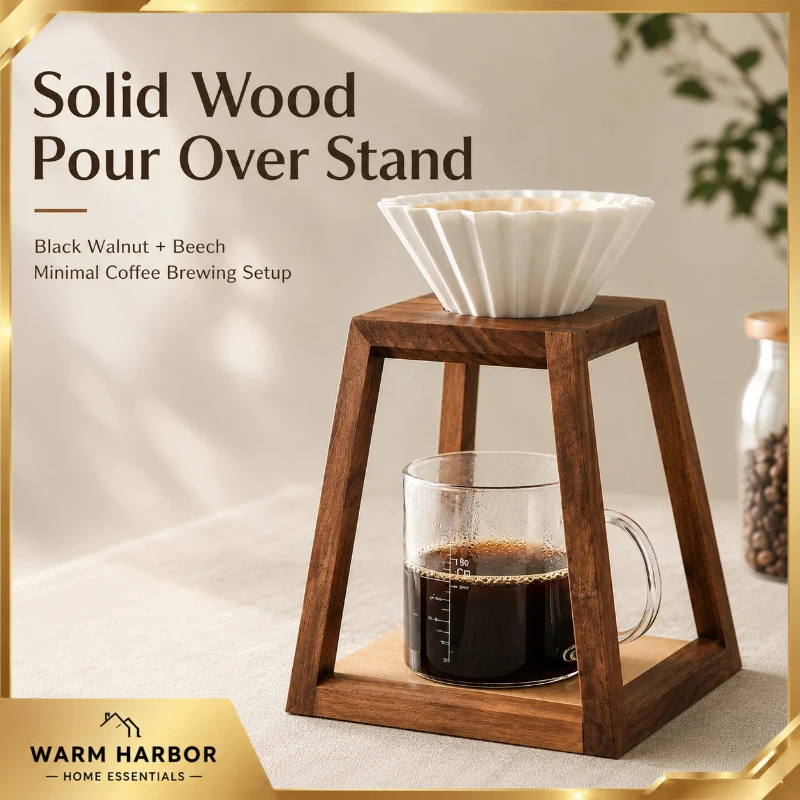 Solid Wood Pour Over Coffee Stand Black Walnut Beech Dripper Holder Filter Cup Rack For Home Barista Camping Coffee Brewing Tool