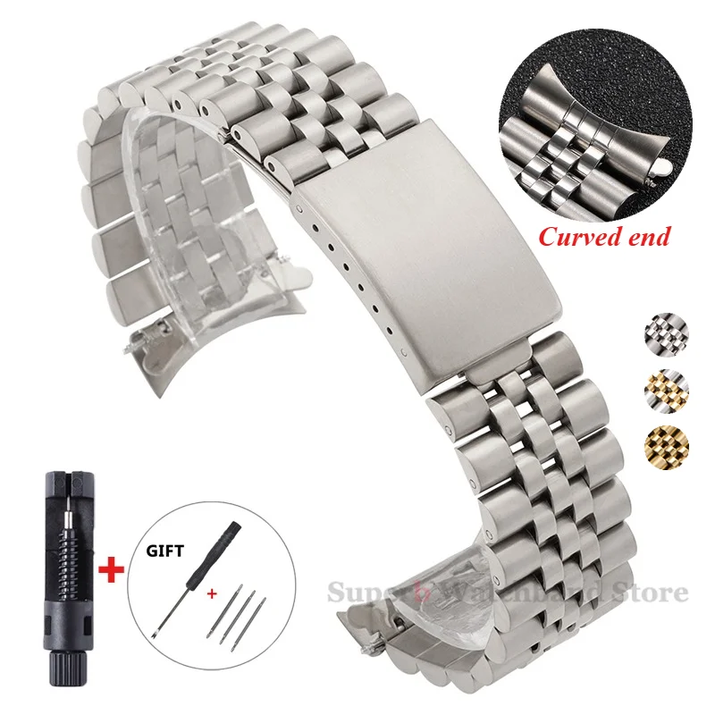 منحني نهاية حزام معدني ل رولكس 18/19/20/21 مللي متر الساعات الصلبة سوار فولاذي غير قابل للصدأ سلسلة DATEJUST الرجال سوار إكسسوارات