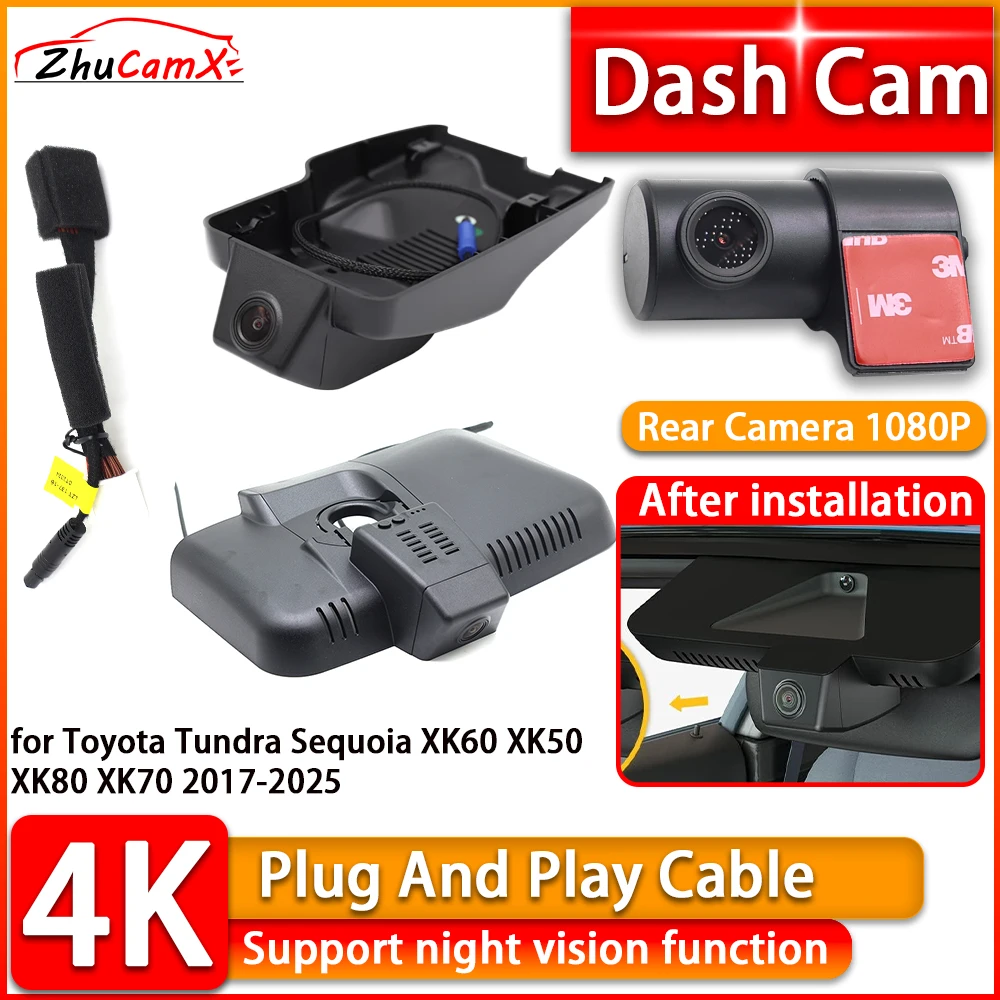 

Wiifi 4K Dash Cam for Toyota Tundra Sequoia XK60 XK50 XK80 XK70 2017-2025 DVR Front Rear Car Camera Plug and Play Video Recorder