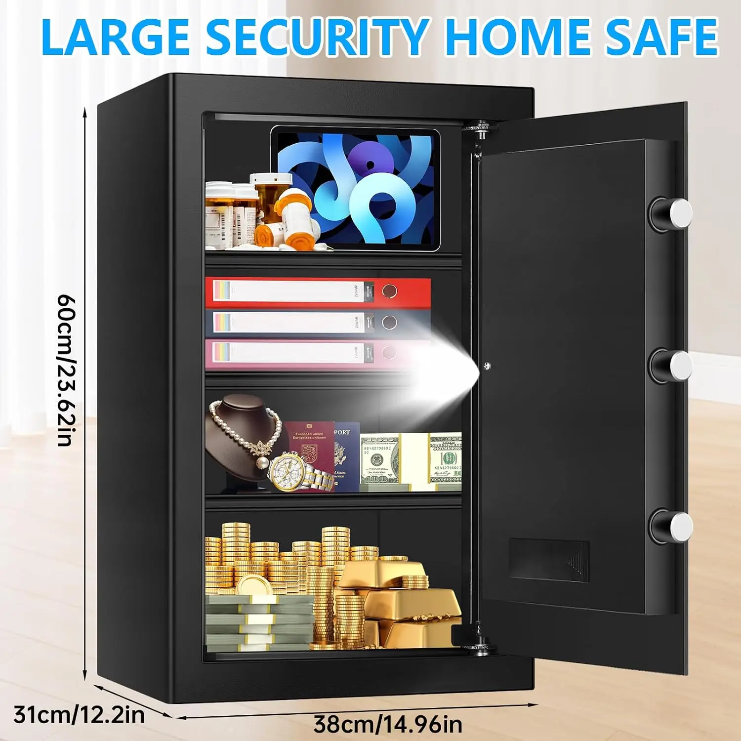 5.1 Cuft Large Home Safe, Waterproof Fireproof Safe Box for Money with Combination Lock and Spare Keys, Fire Proof Security Safe