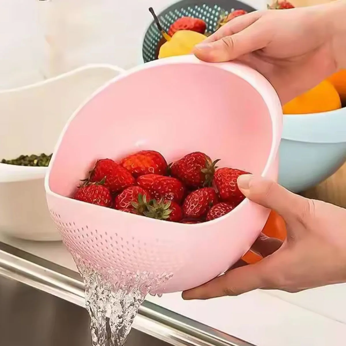1/3pcs-Household Vegetable Washing Basket Fruit Basin Rice Drainage Basket Kitchen Supplies Small Tools Multi-purpose