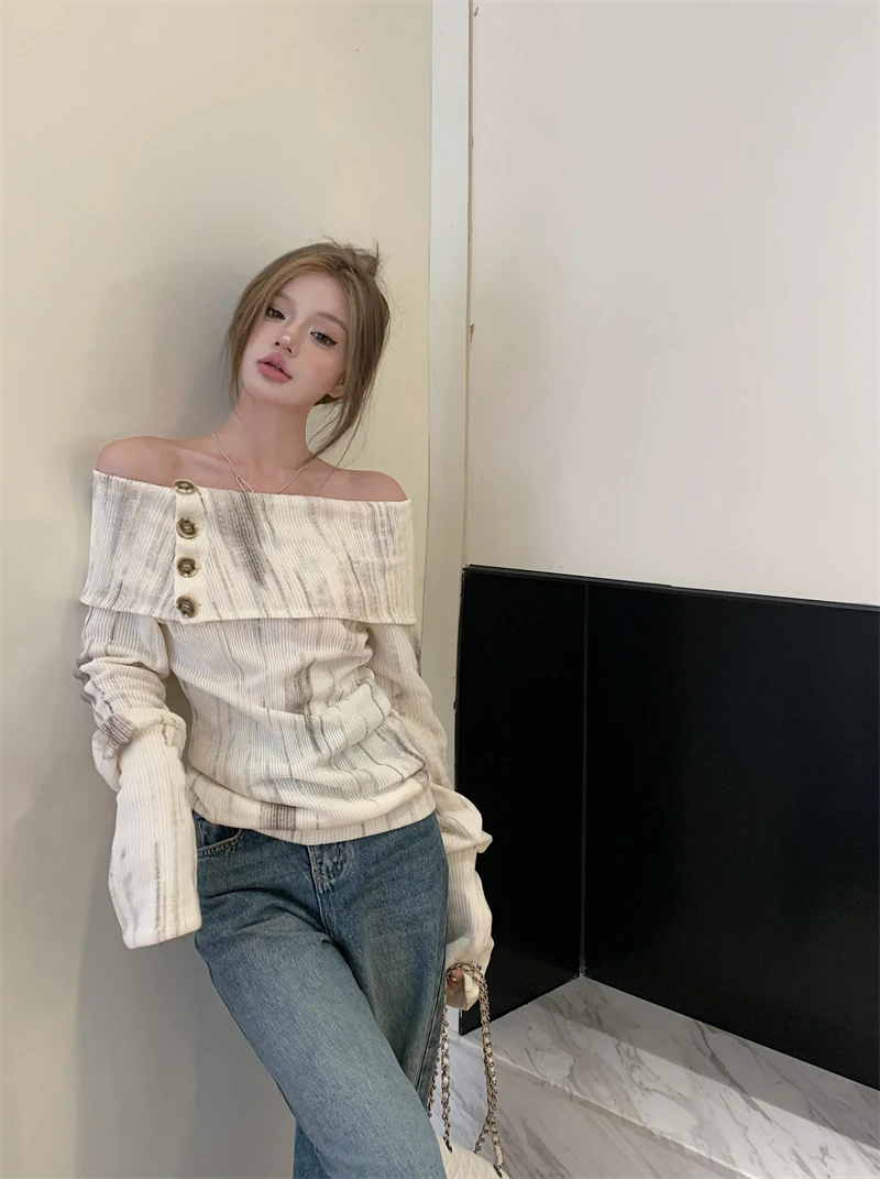 Women Apricot Pullover Knitted Sweater Harajuku 90s Aesthetic Long Sleeve Jumper Sweaters Korean Y2k 2000s Vintage Clothes 2024