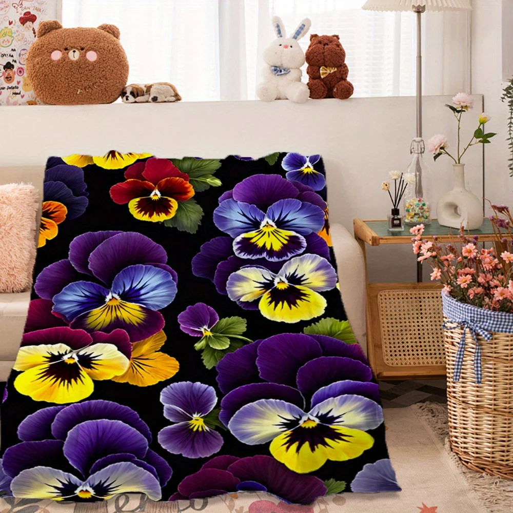 Multiple Sizes Available, Warm Floral Themed Flannel Blanket, Sofa Throw, Travel Home Gift Blanket, Soft and Warm Napping Blanke
