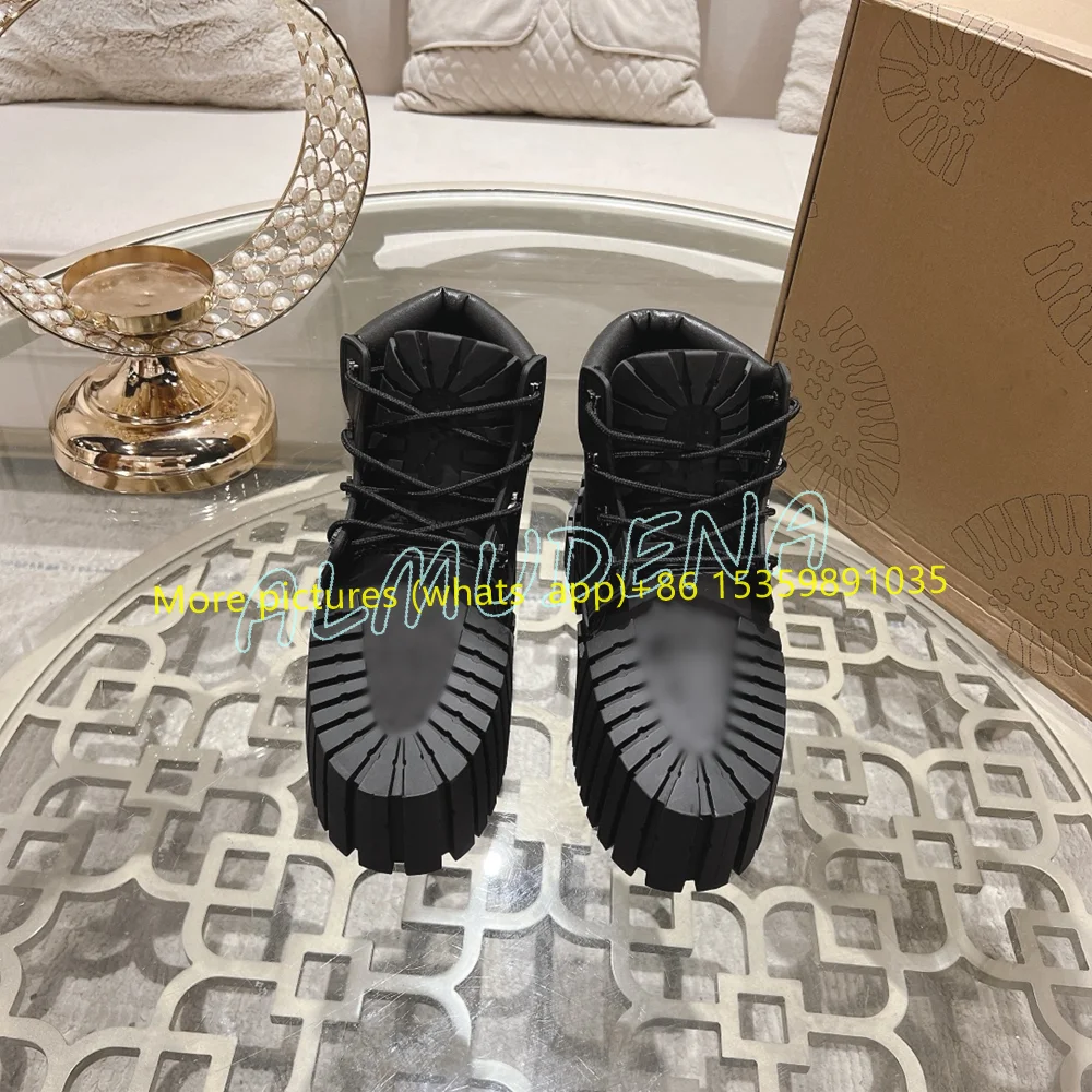 Thick Sole Heightened Boots Platform Lace-up Fashionable Short Motorcycle Boots Height Increasing Shoes Solid Man Seakers 2025